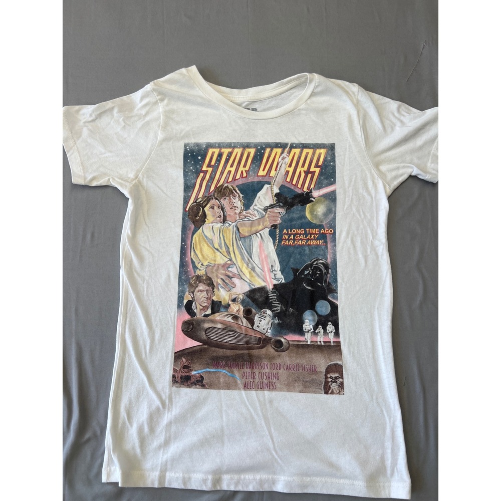 Star Wars Original Movie Poster Graphic Tee White Short Sleeve Shirt Size S